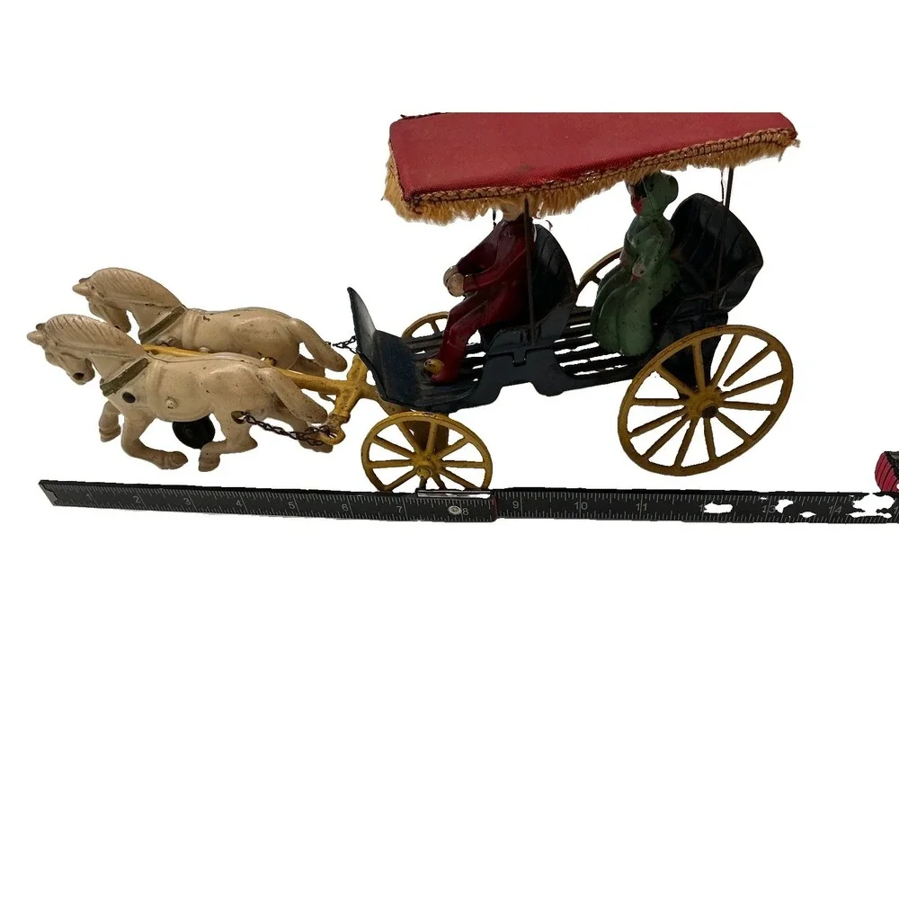 VTG Antique Kenton Cast Iron Horse Drawn Surrey Carriage Toy 13